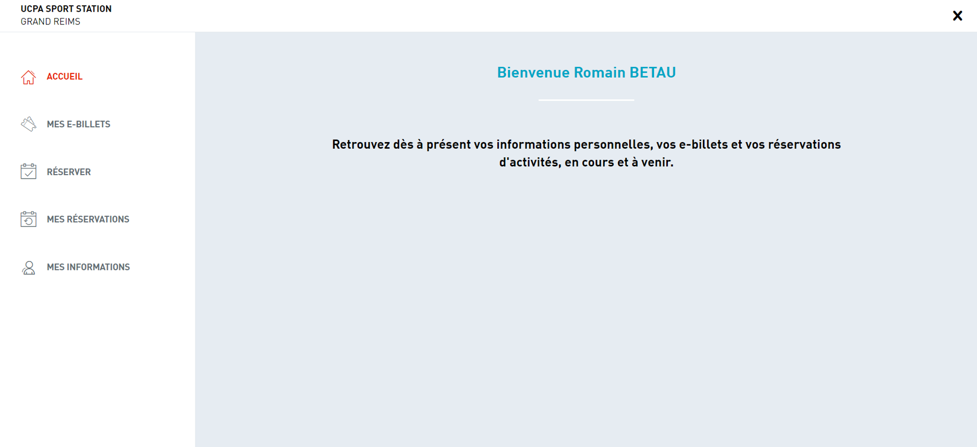 Page d’accueil - Espace client UCPA Sport-Station