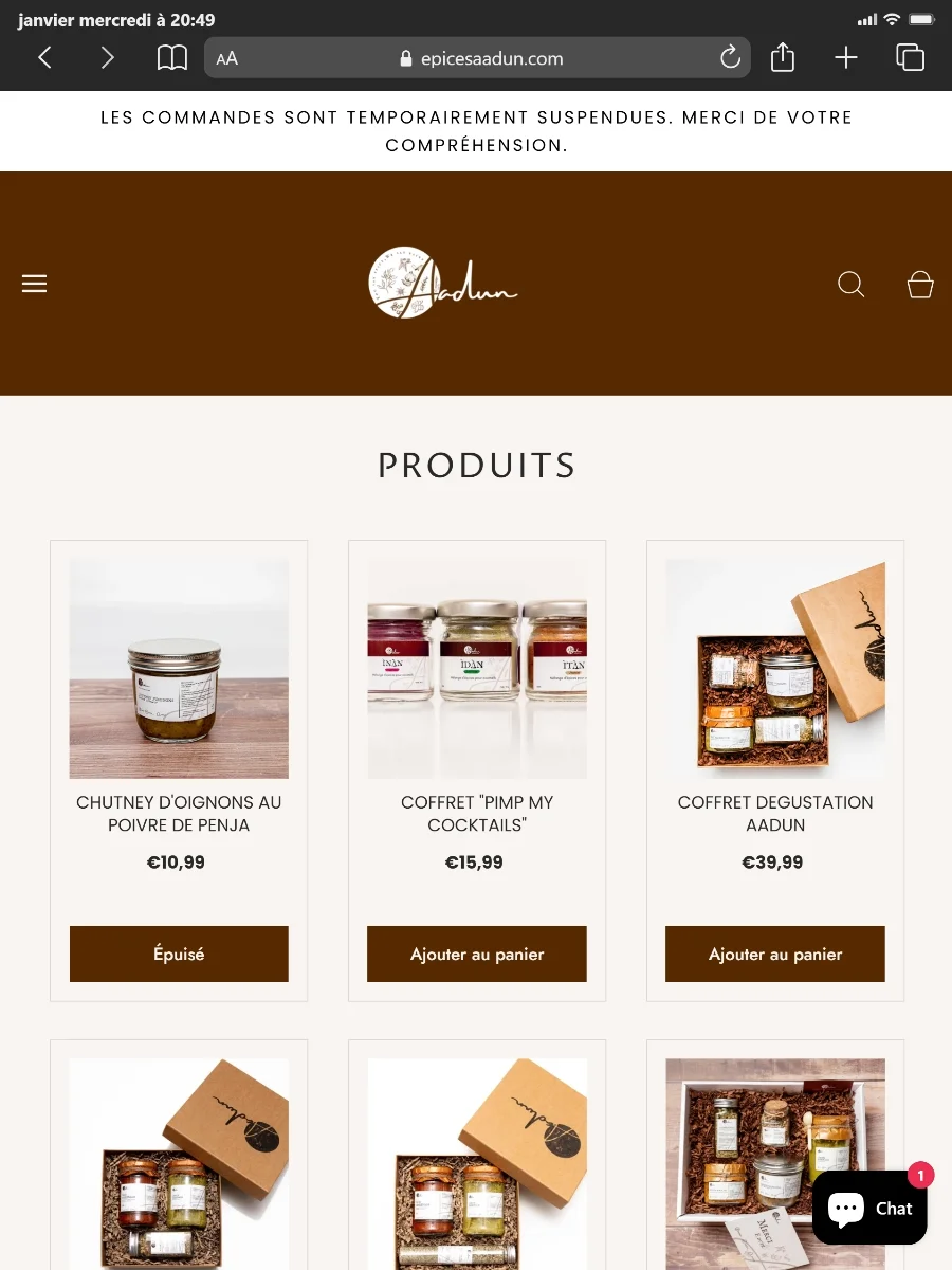 Aadun - Cas client - Projet client - Refonte de site internet e-commerce de Céline GANA, en île de France près de Paris - extrait de la page boutique