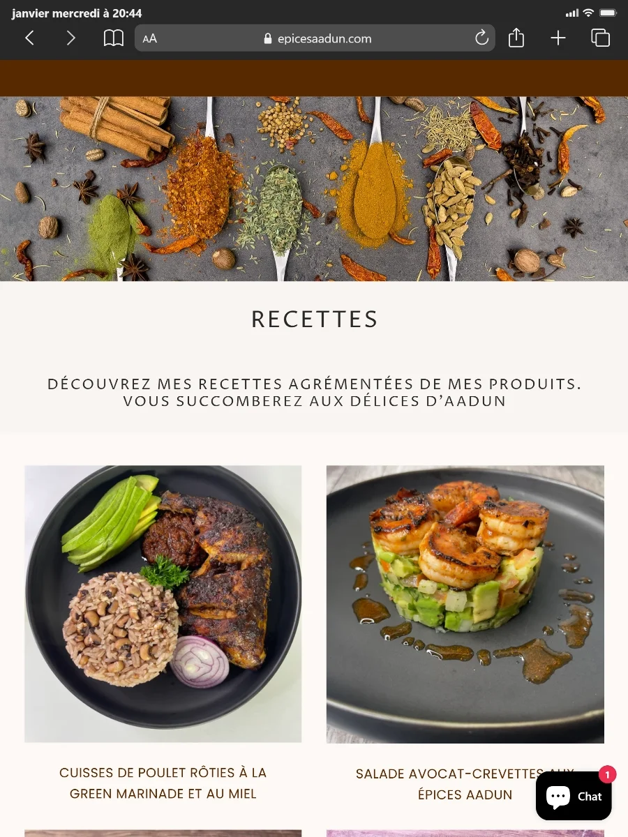 Aadun - Cas client - Projet client - Refonte de site internet e-commerce de Céline GANA, en île de France près de Paris - extrait page recettes