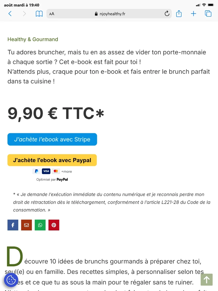 Céline GANA - section paiement - Ebook Brunch Healthy & Gourmands - de Njoy Healthy sur le blog de recette njoyhealthy.fr