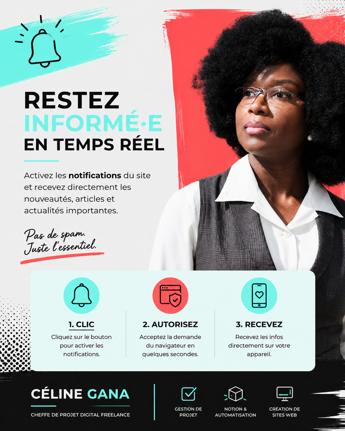 Illustration pop art Céline GANA pour activer les notifications Web Push du site